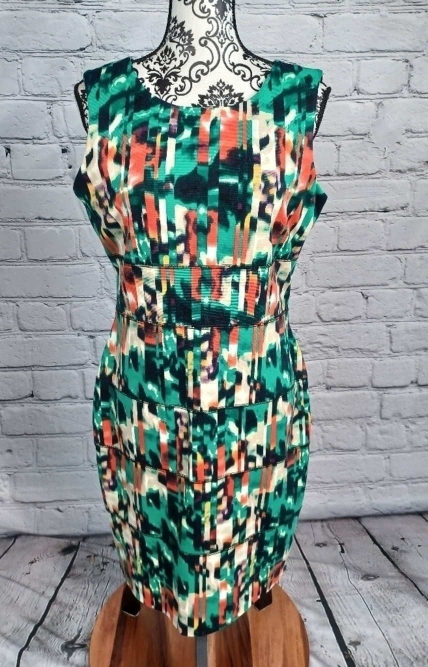 Calvin Klein womens sleeveless stretch knit geo print zip back size 10 dress b30